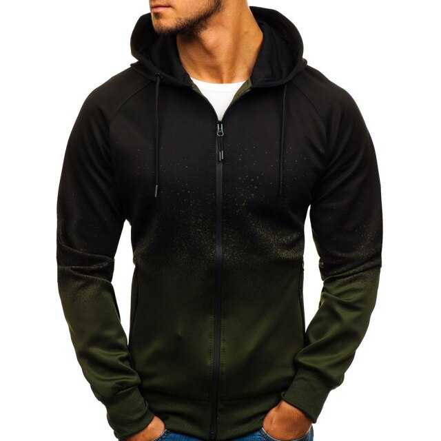2020 Autumn and Winter New Men's Sweatshirt Casual Personality Printing Hooded Sweater Cardigan Fitness Running Training Jacket - Mandenge - Fall Outfit 2021