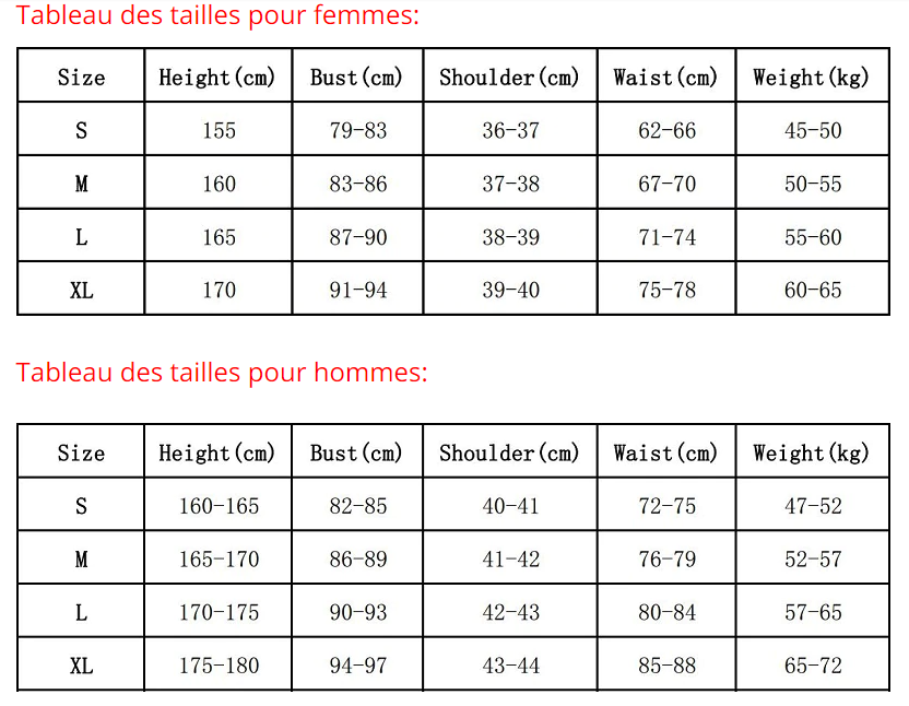 Laissez s'exprimer la Maid qui est en vous  ! Polyester SIZE CHART