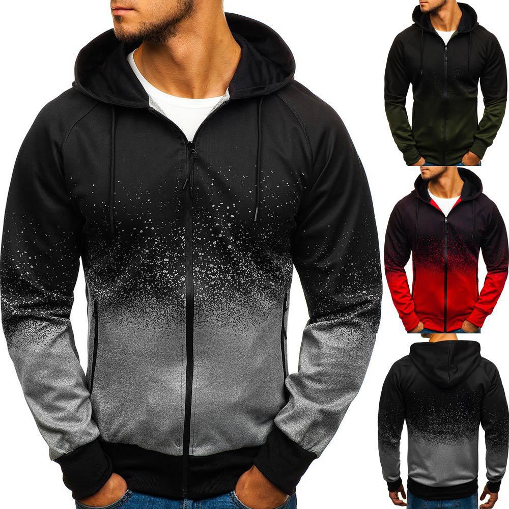 2020 Autumn and Winter New Men's Sweatshirt Casual Personality Printing Hooded Sweater Cardigan Fitness Running Training Jacket - Mandenge - Fall Outfit 2021
